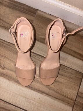 Dollhouse Blush Nude Ankle-Strap Block Heels